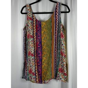 Express Vintage 100% Silk Tank Top Women's Size L Multicolored Striped Floral